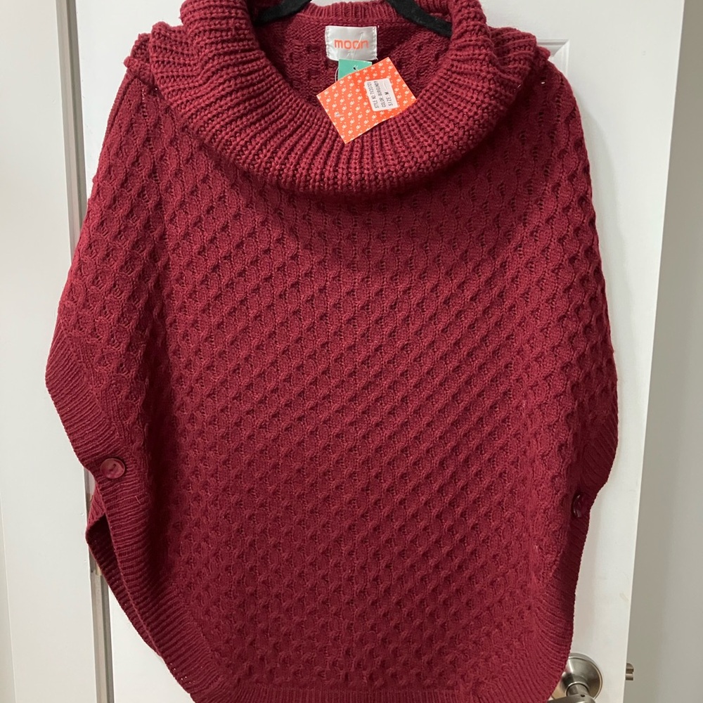Elegant Cowl Neck Knit Poncho in Burgundy Red
